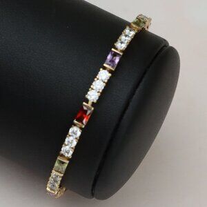 "Rainbow Princess Cut Stone Rose Gold Bracelet, XPBL0773